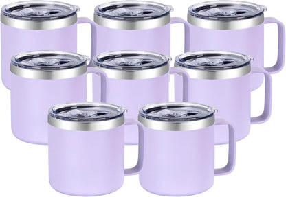 14 oz Insulated Coffee Mug with Handle, Stainless Steel Travel Coffee Mug with Lid, Double Wall Vacuum Metal Coffee Cup, Coffee Tumbler Powder Coated, White 1 Pack