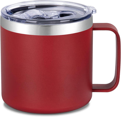14 oz Insulated Coffee Mug with Handle, Stainless Steel Travel Coffee Mug with Lid, Double Wall Vacuum Metal Coffee Cup, Coffee Tumbler Powder Coated, White 1 Pack
