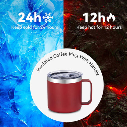 14 oz Insulated Coffee Mug with Handle, Stainless Steel Travel Coffee Mug with Lid, Double Wall Vacuum Metal Coffee Cup, Coffee Tumbler Powder Coated, White 1 Pack