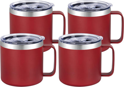 14 oz Insulated Coffee Mug with Handle, Stainless Steel Travel Coffee Mug with Lid, Double Wall Vacuum Metal Coffee Cup, Coffee Tumbler Powder Coated, White 1 Pack