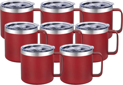 14 oz Insulated Coffee Mug with Handle, Stainless Steel Travel Coffee Mug with Lid, Double Wall Vacuum Metal Coffee Cup, Coffee Tumbler Powder Coated, White 1 Pack