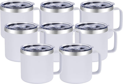 14 oz Insulated Coffee Mug with Handle, Stainless Steel Travel Coffee Mug with Lid, Double Wall Vacuum Metal Coffee Cup, Coffee Tumbler Powder Coated, White 1 Pack