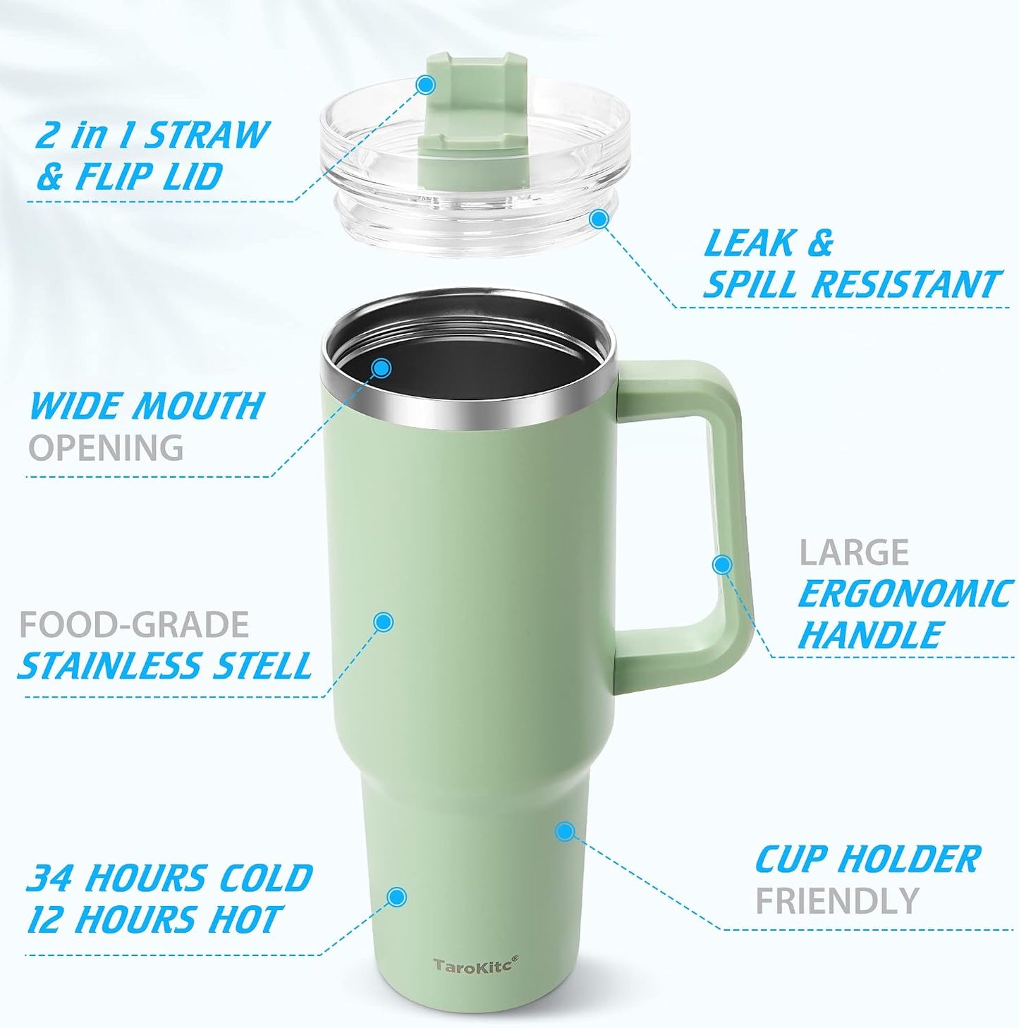 40 oz Tumbler with Handle and Straw, Pink Insulated Travel Mug Iced Coffee Cup, Reusable Stainless Steel Insulated Water Bottle, Keeps Drinks Cold for 34 Hours, Women Christmas Gifts for Mom Grandma