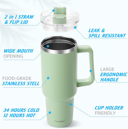 40 oz Tumbler with Handle and Straw, Pink Insulated Travel Mug Iced Coffee Cup, Reusable Stainless Steel Insulated Water Bottle, Keeps Drinks Cold for 34 Hours, Women Christmas Gifts for Mom Grandma
