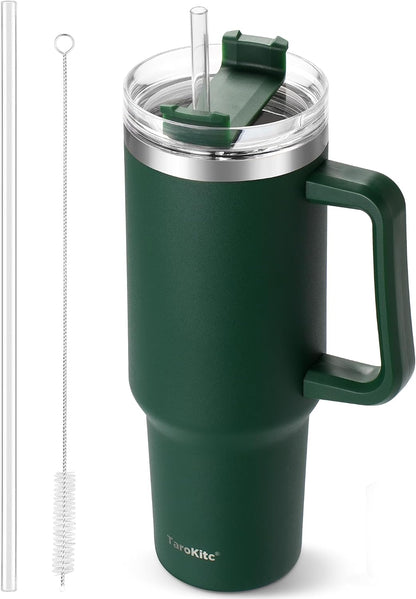 40 oz Tumbler with Handle and Straw, Pink Insulated Travel Mug Iced Coffee Cup, Reusable Stainless Steel Insulated Water Bottle, Keeps Drinks Cold for 34 Hours, Women Christmas Gifts for Mom Grandma