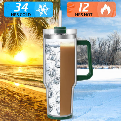 40 oz Tumbler with Handle and Straw, Pink Insulated Travel Mug Iced Coffee Cup, Reusable Stainless Steel Insulated Water Bottle, Keeps Drinks Cold for 34 Hours, Women Christmas Gifts for Mom Grandma