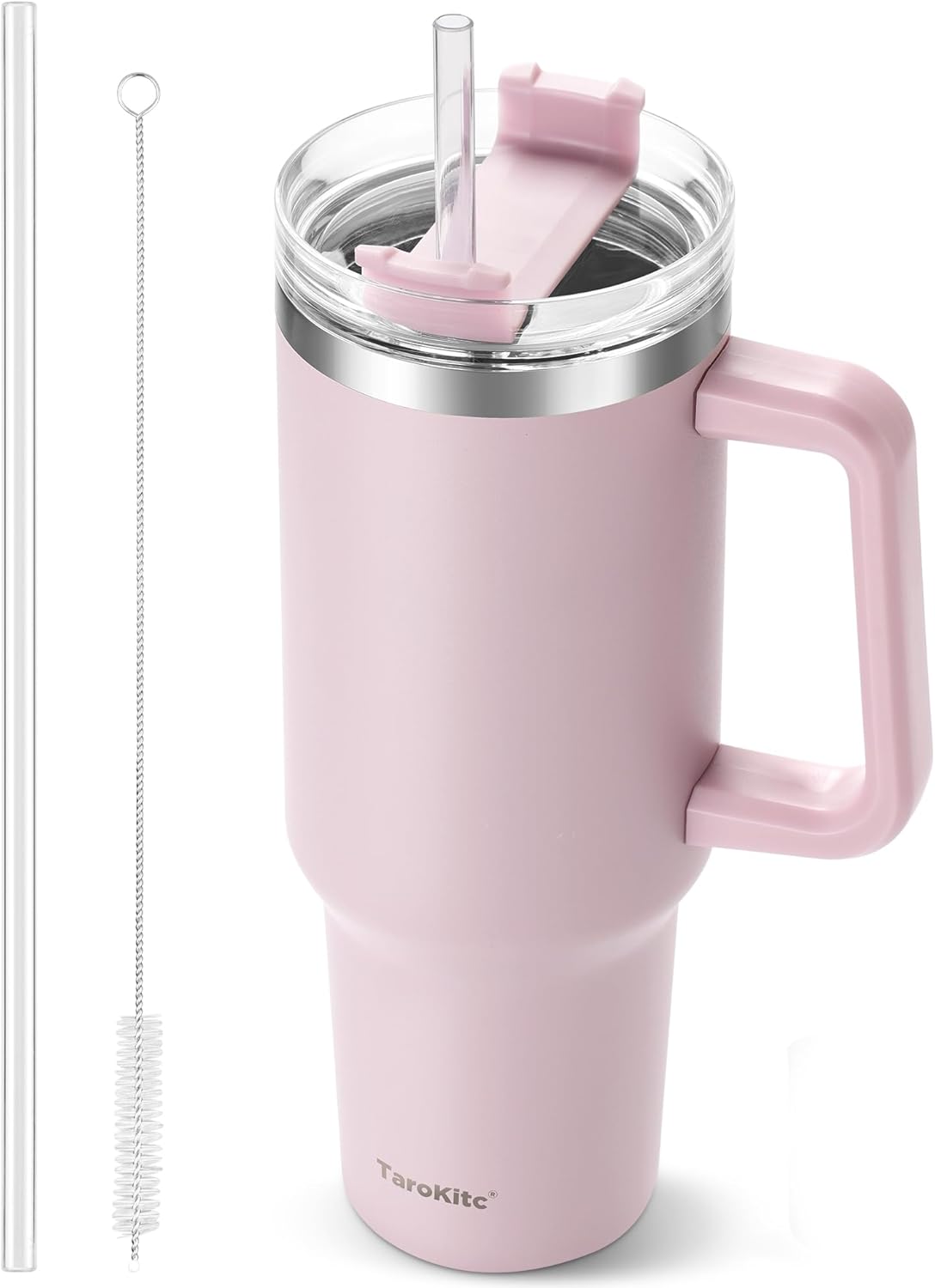 40 oz Tumbler with Handle and Straw, Pink Insulated Travel Mug Iced Coffee Cup, Reusable Stainless Steel Insulated Water Bottle, Keeps Drinks Cold for 34 Hours, Women Christmas Gifts for Mom Grandma