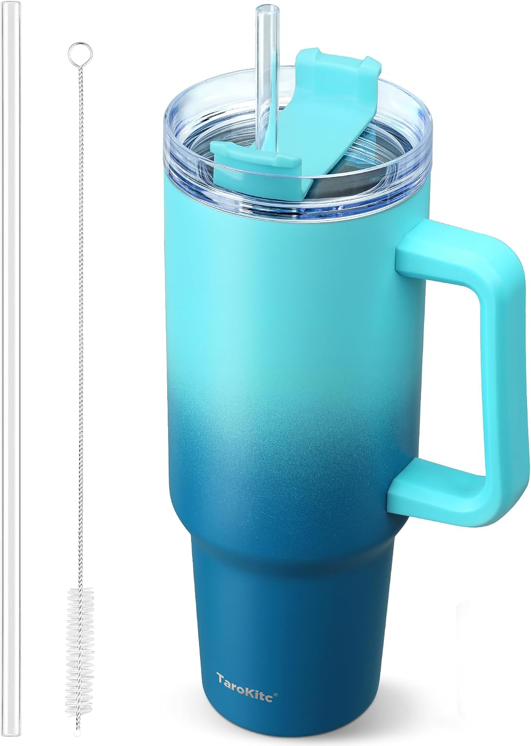 40 oz Tumbler with Handle and Straw, Pink Insulated Travel Mug Iced Coffee Cup, Reusable Stainless Steel Insulated Water Bottle, Keeps Drinks Cold for 34 Hours, Women Christmas Gifts for Mom Grandma