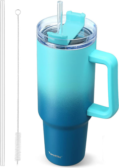 40 oz Tumbler with Handle and Straw, Pink Insulated Travel Mug Iced Coffee Cup, Reusable Stainless Steel Insulated Water Bottle, Keeps Drinks Cold for 34 Hours, Women Christmas Gifts for Mom Grandma