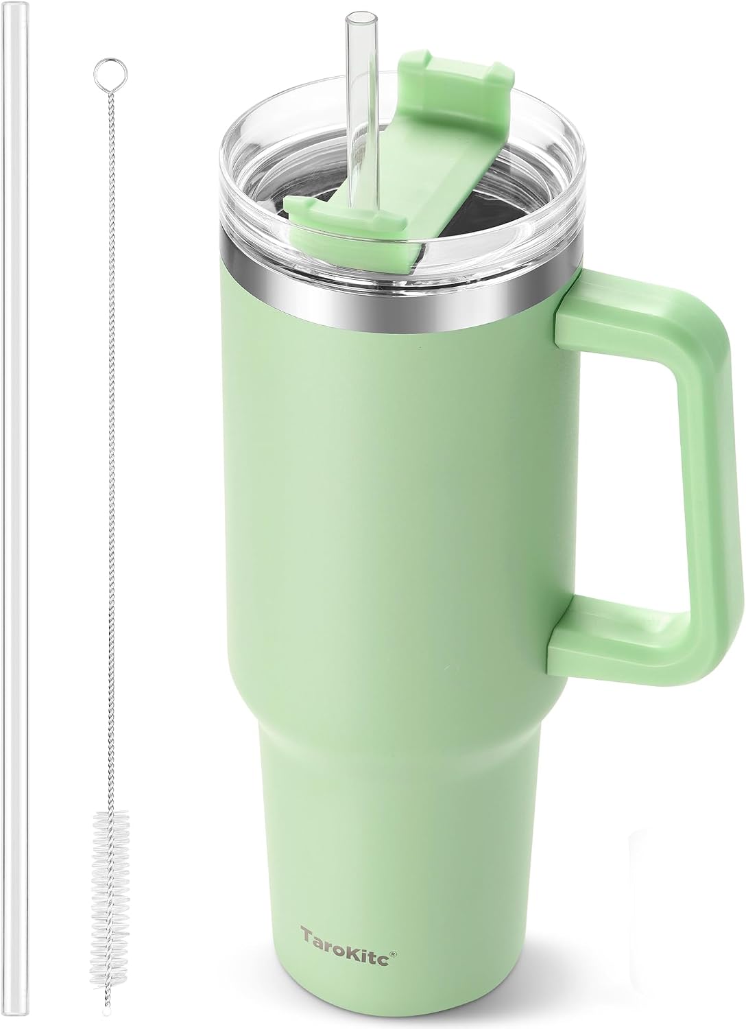 40 oz Tumbler with Handle and Straw, Pink Insulated Travel Mug Iced Coffee Cup, Reusable Stainless Steel Insulated Water Bottle, Keeps Drinks Cold for 34 Hours, Women Christmas Gifts for Mom Grandma