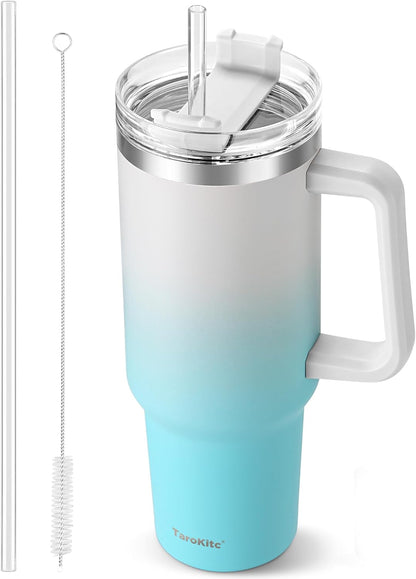 40 oz Tumbler with Handle and Straw, Pink Insulated Travel Mug Iced Coffee Cup, Reusable Stainless Steel Insulated Water Bottle, Keeps Drinks Cold for 34 Hours, Women Christmas Gifts for Mom Grandma