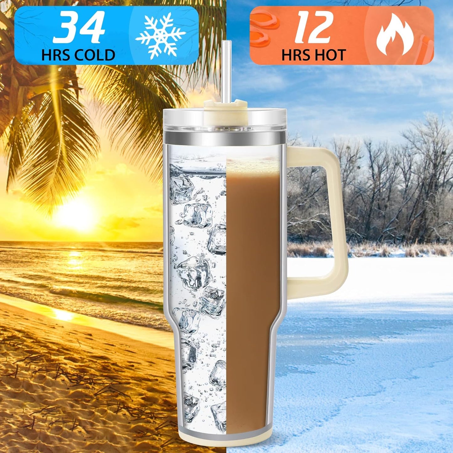 40 oz Tumbler with Handle and Straw, Pink Insulated Travel Mug Iced Coffee Cup, Reusable Stainless Steel Insulated Water Bottle, Keeps Drinks Cold for 34 Hours, Women Christmas Gifts for Mom Grandma