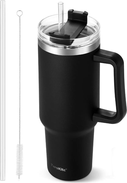 40 oz Tumbler with Handle and Straw, Pink Insulated Travel Mug Iced Coffee Cup, Reusable Stainless Steel Insulated Water Bottle, Keeps Drinks Cold for 34 Hours, Women Christmas Gifts for Mom Grandma