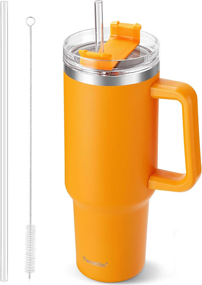 40 oz Tumbler with Handle and Straw, Pink Insulated Travel Mug Iced Coffee Cup, Reusable Stainless Steel Insulated Water Bottle, Keeps Drinks Cold for 34 Hours, Women Christmas Gifts for Mom Grandma