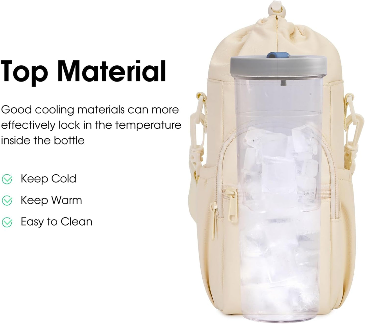 40oz Insulated Crossbody Water Bottle Bag Gym Hiking Phone Pocket | Water-resistant Lining, Padded Strap, Top Handle, Drawstring, Phone Pocket, Elastic Slots, Built-In Key Clip for Gym Walking