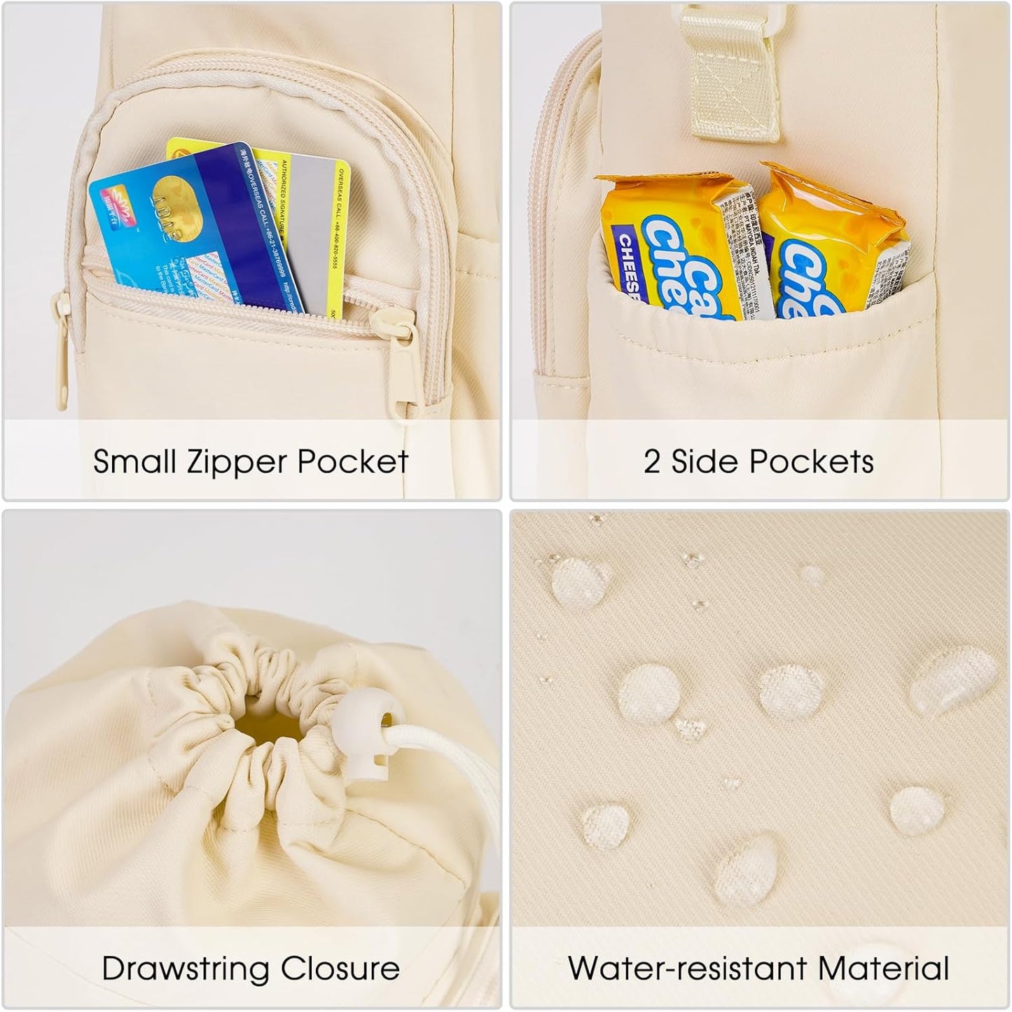 40oz Insulated Crossbody Water Bottle Bag Gym Hiking Phone Pocket | Water-resistant Lining, Padded Strap, Top Handle, Drawstring, Phone Pocket, Elastic Slots, Built-In Key Clip for Gym Walking