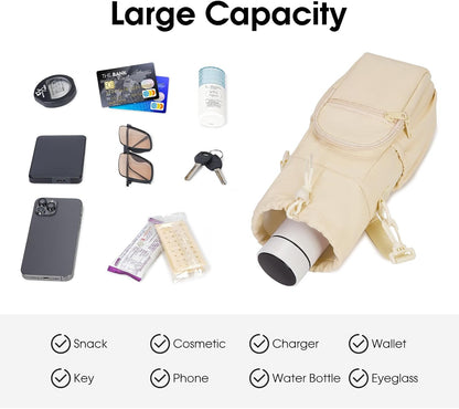 40oz Insulated Crossbody Water Bottle Bag Gym Hiking Phone Pocket | Water-resistant Lining, Padded Strap, Top Handle, Drawstring, Phone Pocket, Elastic Slots, Built-In Key Clip for Gym Walking