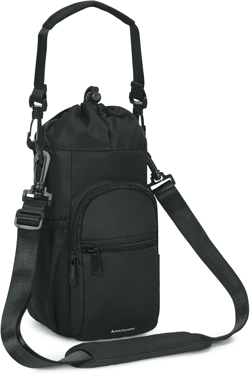 40oz Insulated Crossbody Water Bottle Bag Gym Hiking Phone Pocket | Water-resistant Lining, Padded Strap, Top Handle, Drawstring, Phone Pocket, Elastic Slots, Built-In Key Clip for Gym Walking