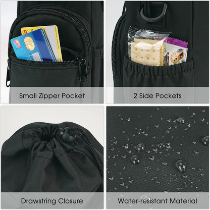 40oz Insulated Crossbody Water Bottle Bag Gym Hiking Phone Pocket | Water-resistant Lining, Padded Strap, Top Handle, Drawstring, Phone Pocket, Elastic Slots, Built-In Key Clip for Gym Walking