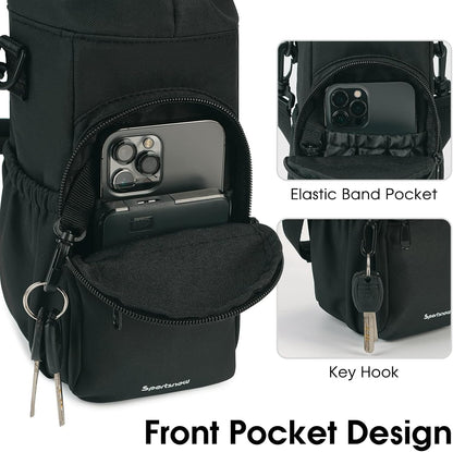 40oz Insulated Crossbody Water Bottle Bag Gym Hiking Phone Pocket | Water-resistant Lining, Padded Strap, Top Handle, Drawstring, Phone Pocket, Elastic Slots, Built-In Key Clip for Gym Walking