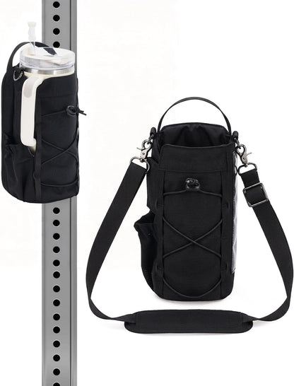 40oz Insulated Crossbody Water Bottle Bag Gym Hiking Phone Pocket | Water-resistant Lining, Padded Strap, Top Handle, Drawstring, Phone Pocket, Elastic Slots, Built-In Key Clip for Gym Walking