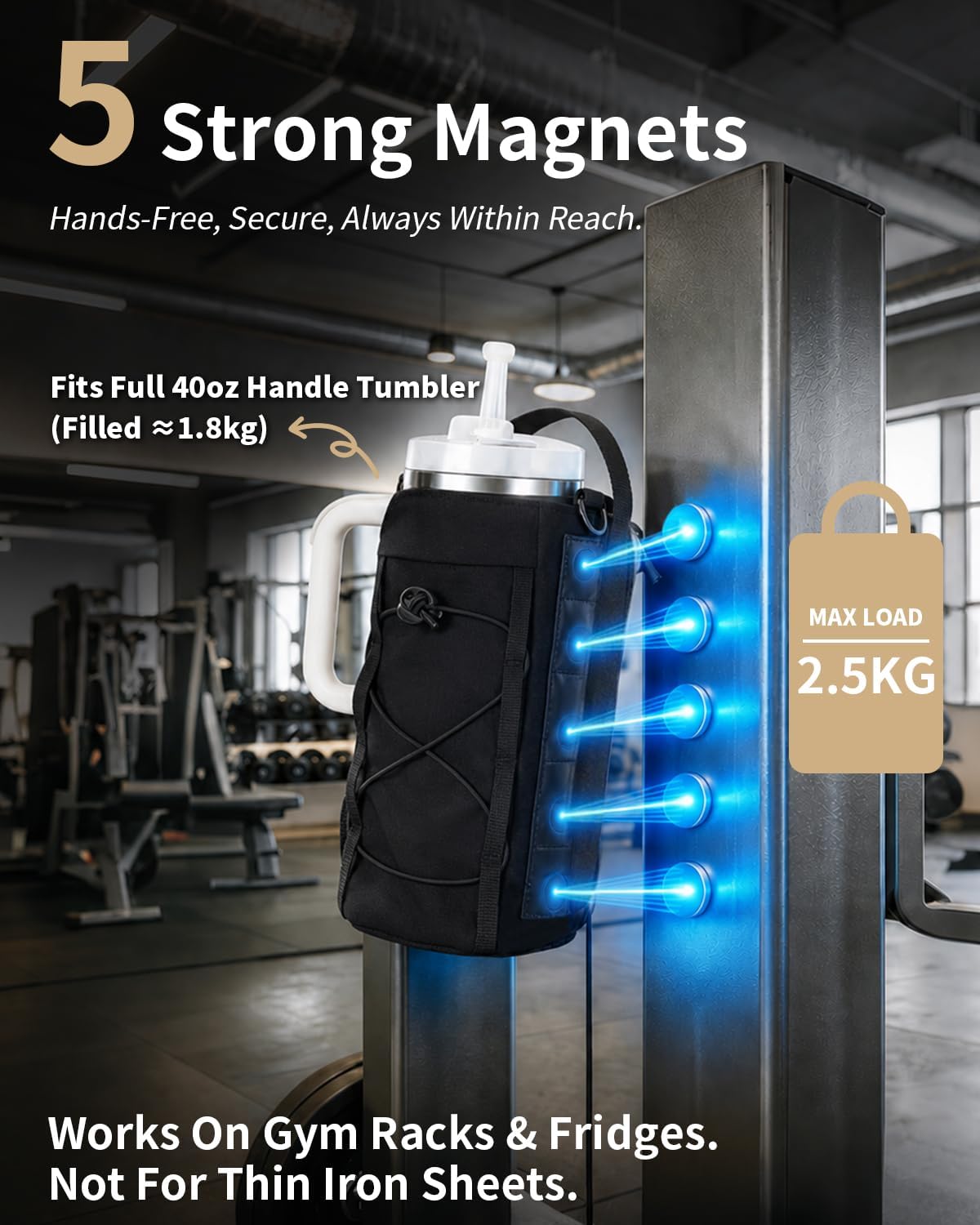 40oz Insulated Crossbody Water Bottle Bag Gym Hiking Phone Pocket | Water-resistant Lining, Padded Strap, Top Handle, Drawstring, Phone Pocket, Elastic Slots, Built-In Key Clip for Gym Walking