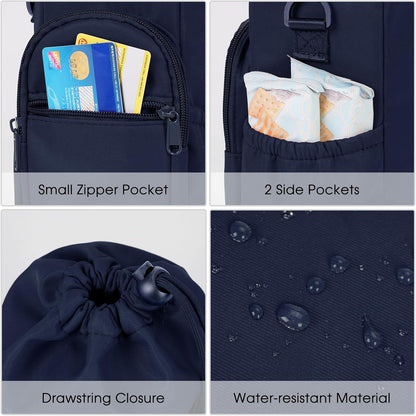 40oz Insulated Crossbody Water Bottle Bag Gym Hiking Phone Pocket | Water-resistant Lining, Padded Strap, Top Handle, Drawstring, Phone Pocket, Elastic Slots, Built-In Key Clip for Gym Walking