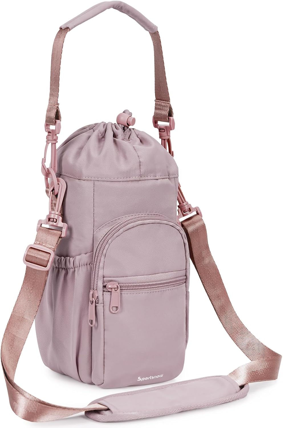 40oz Insulated Crossbody Water Bottle Bag Gym Hiking Phone Pocket | Water-resistant Lining, Padded Strap, Top Handle, Drawstring, Phone Pocket, Elastic Slots, Built-In Key Clip for Gym Walking
