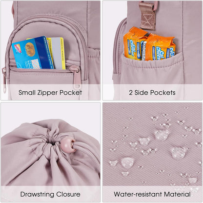 40oz Insulated Crossbody Water Bottle Bag Gym Hiking Phone Pocket | Water-resistant Lining, Padded Strap, Top Handle, Drawstring, Phone Pocket, Elastic Slots, Built-In Key Clip for Gym Walking