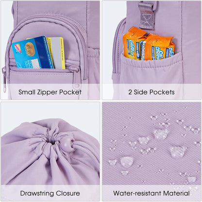40oz Insulated Crossbody Water Bottle Bag Gym Hiking Phone Pocket | Water-resistant Lining, Padded Strap, Top Handle, Drawstring, Phone Pocket, Elastic Slots, Built-In Key Clip for Gym Walking