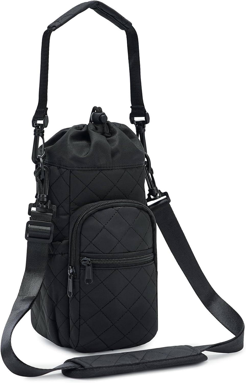 40oz Insulated Crossbody Water Bottle Bag Gym Hiking Phone Pocket | Water-resistant Lining, Padded Strap, Top Handle, Drawstring, Phone Pocket, Elastic Slots, Built-In Key Clip for Gym Walking