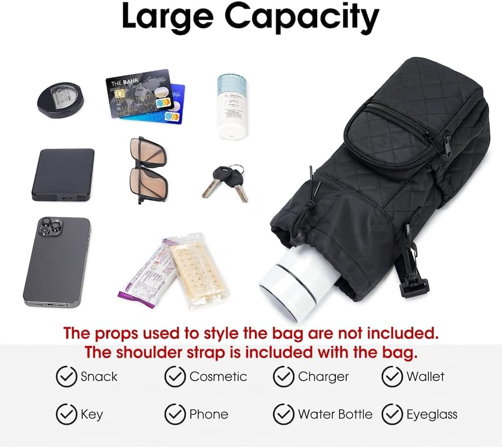 40oz Insulated Crossbody Water Bottle Bag Gym Hiking Phone Pocket | Water-resistant Lining, Padded Strap, Top Handle, Drawstring, Phone Pocket, Elastic Slots, Built-In Key Clip for Gym Walking