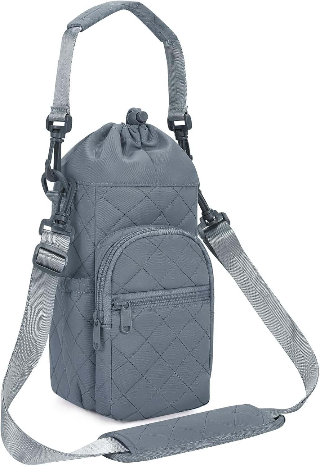 40oz Insulated Crossbody Water Bottle Bag Gym Hiking Phone Pocket | Water-resistant Lining, Padded Strap, Top Handle, Drawstring, Phone Pocket, Elastic Slots, Built-In Key Clip for Gym Walking
