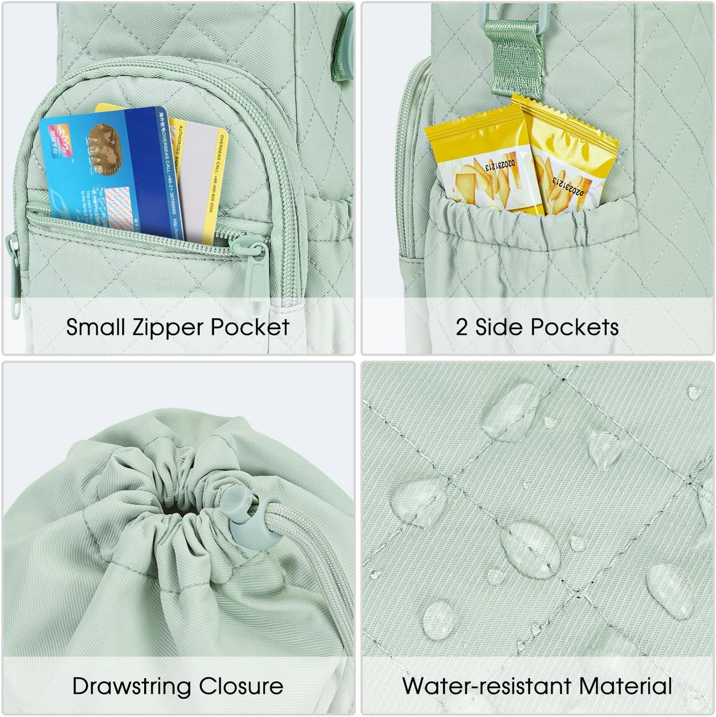 40oz Insulated Crossbody Water Bottle Bag Gym Hiking Phone Pocket | Water-resistant Lining, Padded Strap, Top Handle, Drawstring, Phone Pocket, Elastic Slots, Built-In Key Clip for Gym Walking