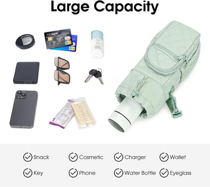 40oz Insulated Crossbody Water Bottle Bag Gym Hiking Phone Pocket | Water-resistant Lining, Padded Strap, Top Handle, Drawstring, Phone Pocket, Elastic Slots, Built-In Key Clip for Gym Walking