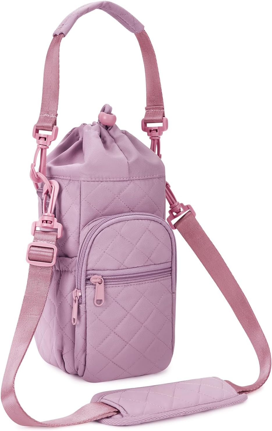 40oz Insulated Crossbody Water Bottle Bag Gym Hiking Phone Pocket | Water-resistant Lining, Padded Strap, Top Handle, Drawstring, Phone Pocket, Elastic Slots, Built-In Key Clip for Gym Walking