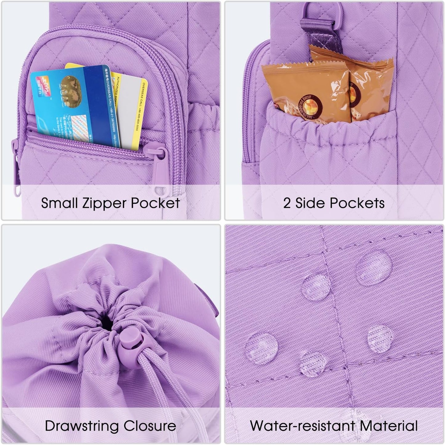 40oz Insulated Crossbody Water Bottle Bag Gym Hiking Phone Pocket | Water-resistant Lining, Padded Strap, Top Handle, Drawstring, Phone Pocket, Elastic Slots, Built-In Key Clip for Gym Walking