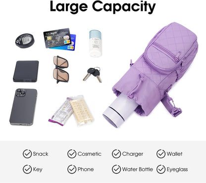 40oz Insulated Crossbody Water Bottle Bag Gym Hiking Phone Pocket | Water-resistant Lining, Padded Strap, Top Handle, Drawstring, Phone Pocket, Elastic Slots, Built-In Key Clip for Gym Walking