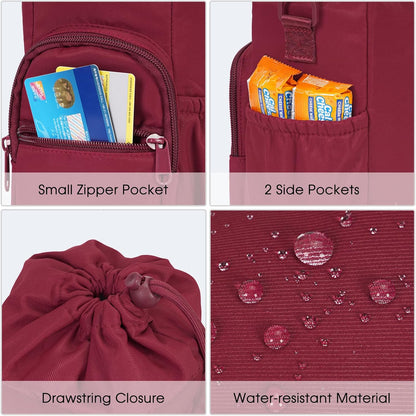 40oz Insulated Crossbody Water Bottle Bag Gym Hiking Phone Pocket | Water-resistant Lining, Padded Strap, Top Handle, Drawstring, Phone Pocket, Elastic Slots, Built-In Key Clip for Gym Walking