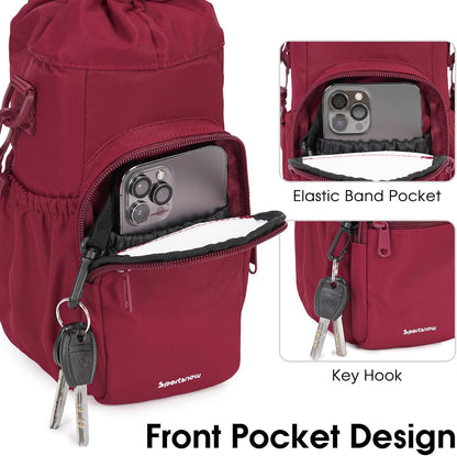 40oz Insulated Crossbody Water Bottle Bag Gym Hiking Phone Pocket | Water-resistant Lining, Padded Strap, Top Handle, Drawstring, Phone Pocket, Elastic Slots, Built-In Key Clip for Gym Walking