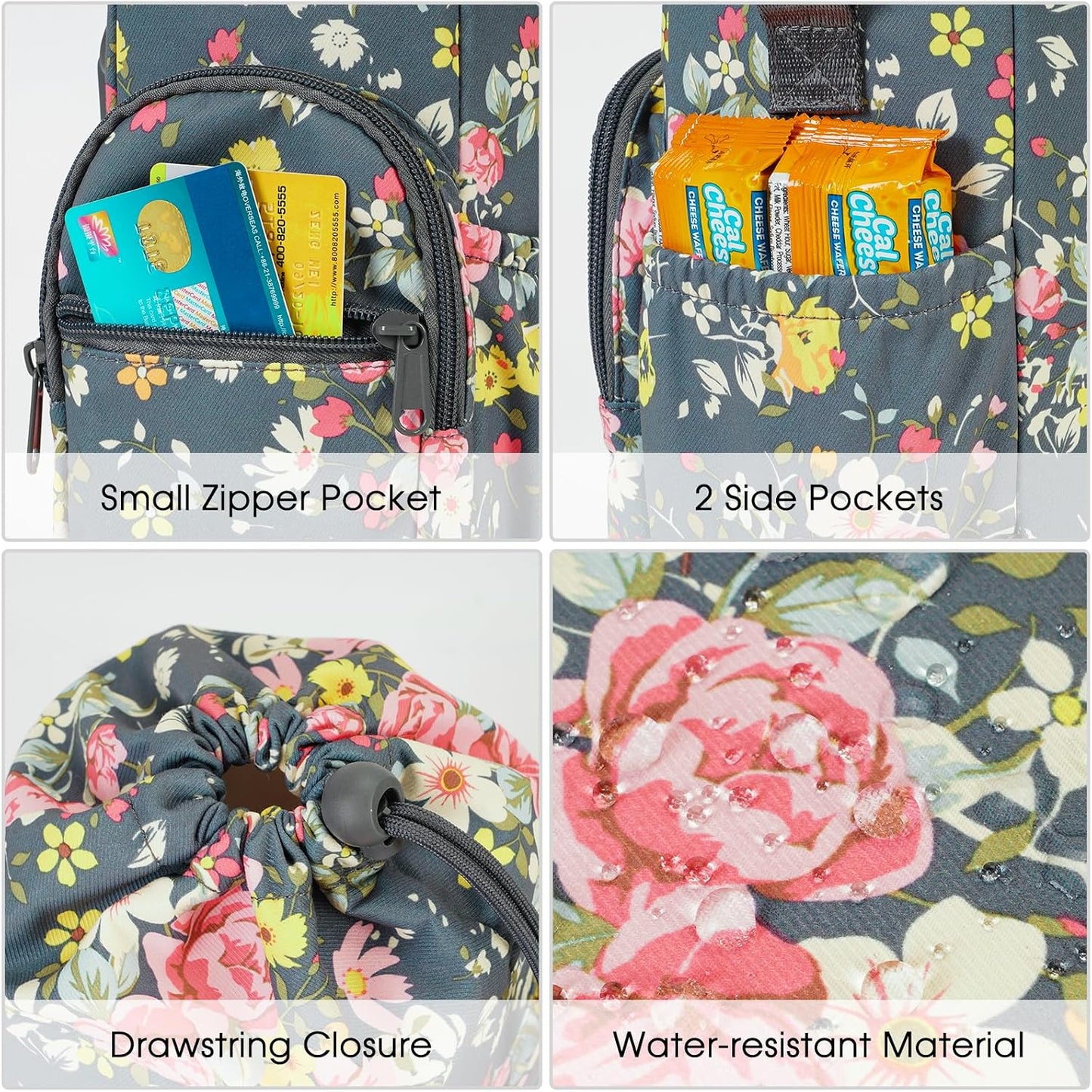 40oz Insulated Crossbody Water Bottle Bag Gym Hiking Phone Pocket | Water-resistant Lining, Padded Strap, Top Handle, Drawstring, Phone Pocket, Elastic Slots, Built-In Key Clip for Gym Walking
