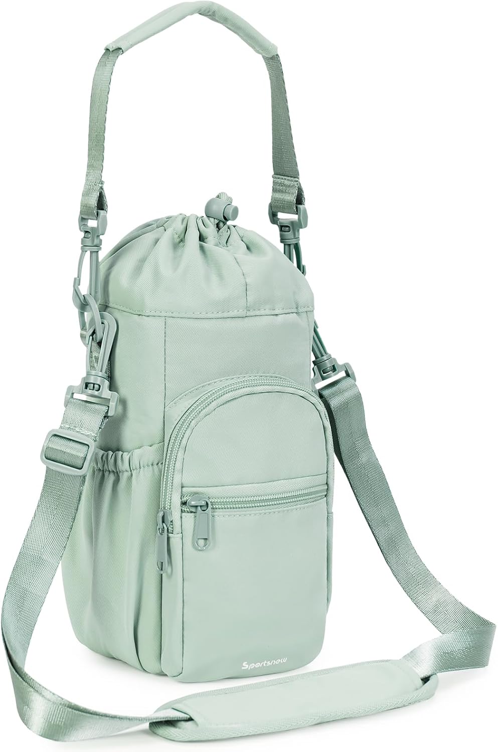 40oz Insulated Crossbody Water Bottle Bag Gym Hiking Phone Pocket | Water-resistant Lining, Padded Strap, Top Handle, Drawstring, Phone Pocket, Elastic Slots, Built-In Key Clip for Gym Walking