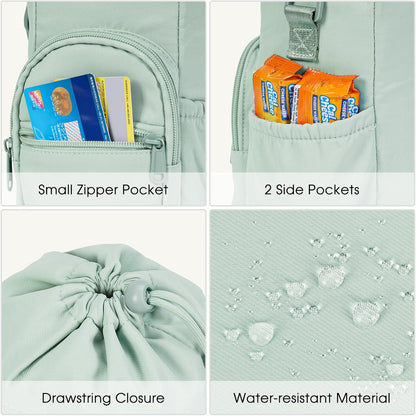 40oz Insulated Crossbody Water Bottle Bag Gym Hiking Phone Pocket | Water-resistant Lining, Padded Strap, Top Handle, Drawstring, Phone Pocket, Elastic Slots, Built-In Key Clip for Gym Walking