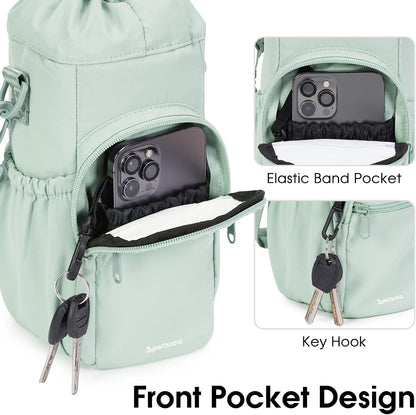 40oz Insulated Crossbody Water Bottle Bag Gym Hiking Phone Pocket | Water-resistant Lining, Padded Strap, Top Handle, Drawstring, Phone Pocket, Elastic Slots, Built-In Key Clip for Gym Walking