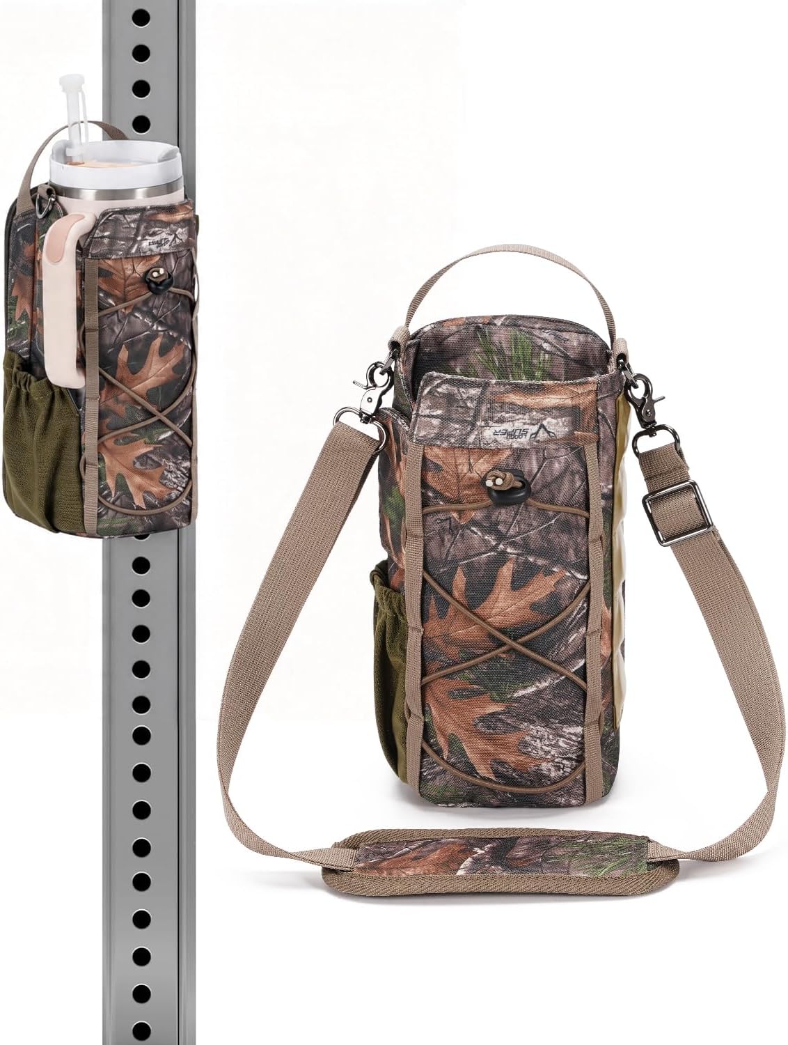 40oz Insulated Crossbody Water Bottle Bag Gym Hiking Phone Pocket | Water-resistant Lining, Padded Strap, Top Handle, Drawstring, Phone Pocket, Elastic Slots, Built-In Key Clip for Gym Walking