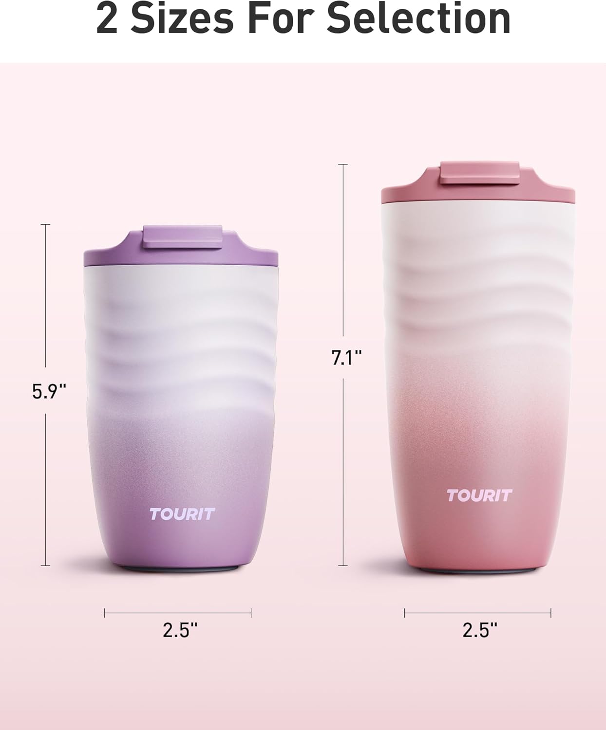 16 oz Insulated Travel Coffee Mug Stainless Steel Tumbler, Khaki | Vacuum insulated travel mug with ripple-wave anti-slip grip, leakproof lid & silicone bottom, fits standard car cup holders