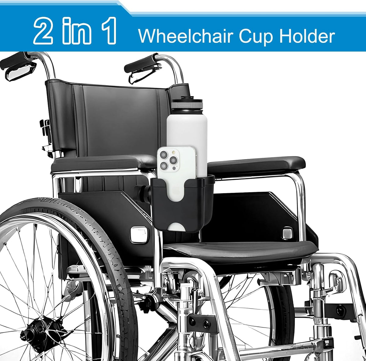  2-in-1 Walker Cup Holder with Phone Holder, Wheelchair Cup Holder