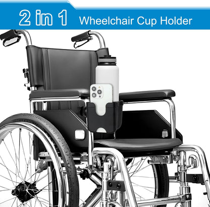  2-in-1 Walker Cup Holder with Phone Holder, Wheelchair Cup Holder