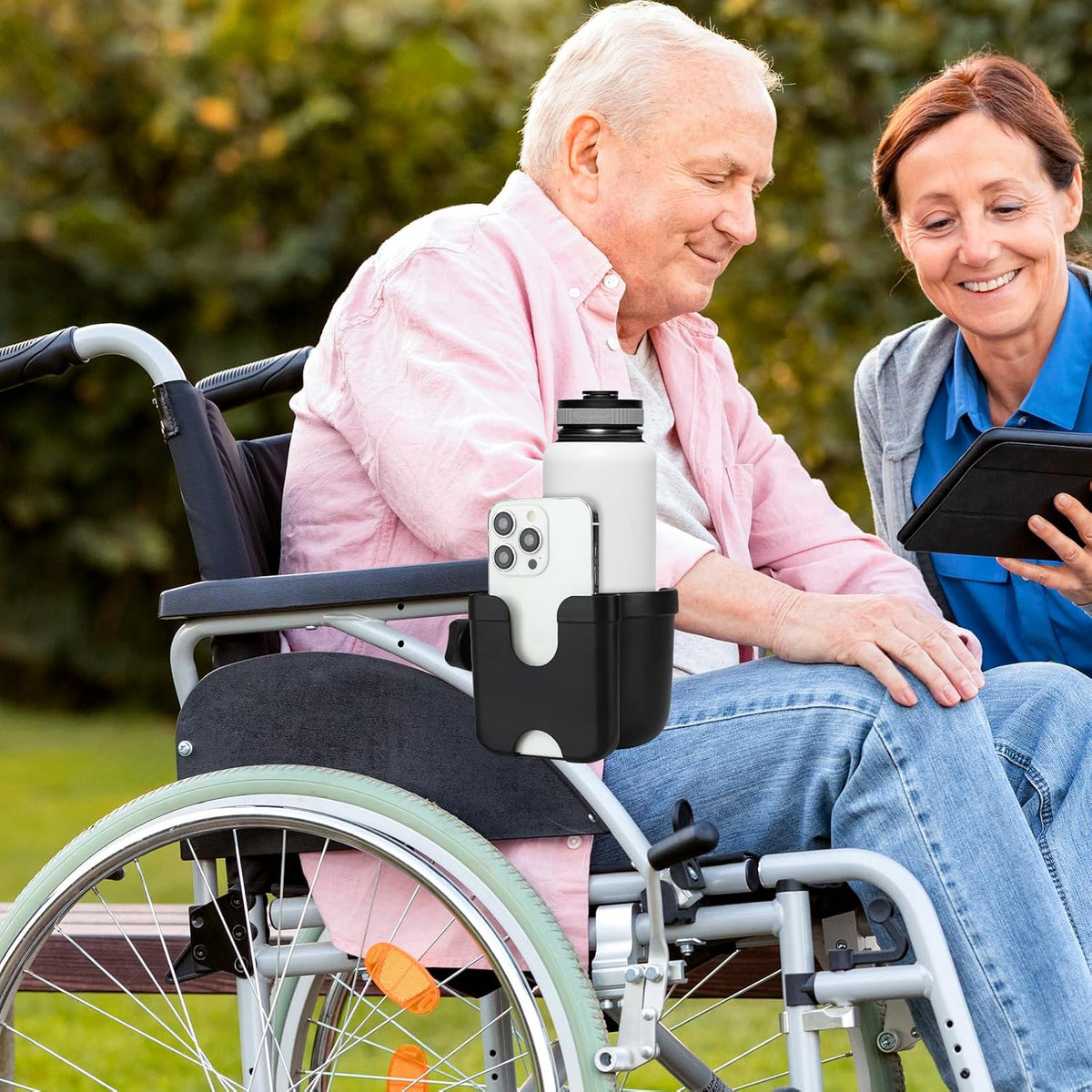  2-in-1 Walker Cup Holder with Phone Holder, Wheelchair Cup Holder