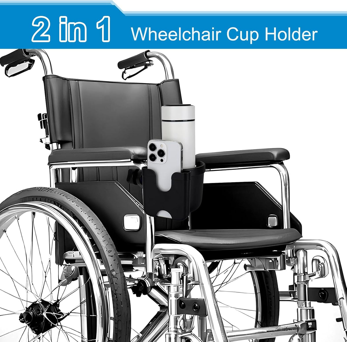  2-in-1 Walker Cup Holder with Phone Holder, Wheelchair Cup Holder